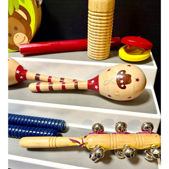 Wooden colorful musical instruments Tambourine maracas rhythm sticks - Picture 4 of 5